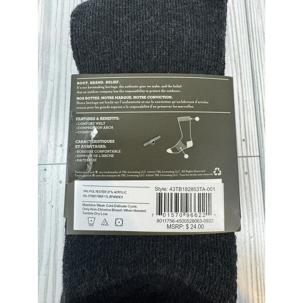 Timberland Mens 2 Pair Performance Cushioned Crew Socks One‎ Size Black Yellow